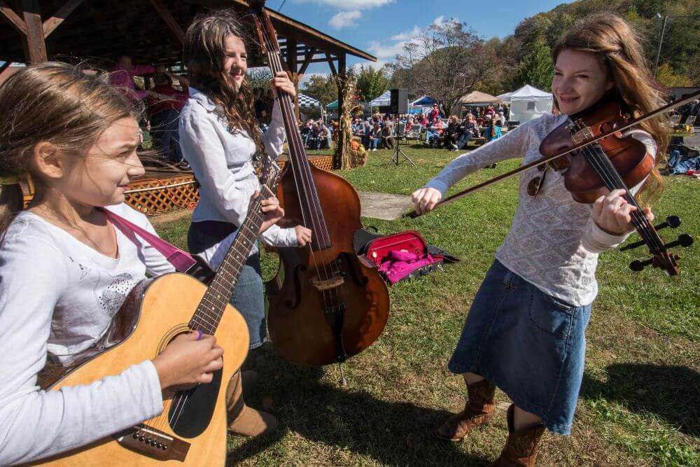 Musicians playing mountain music at Harvest Festival.